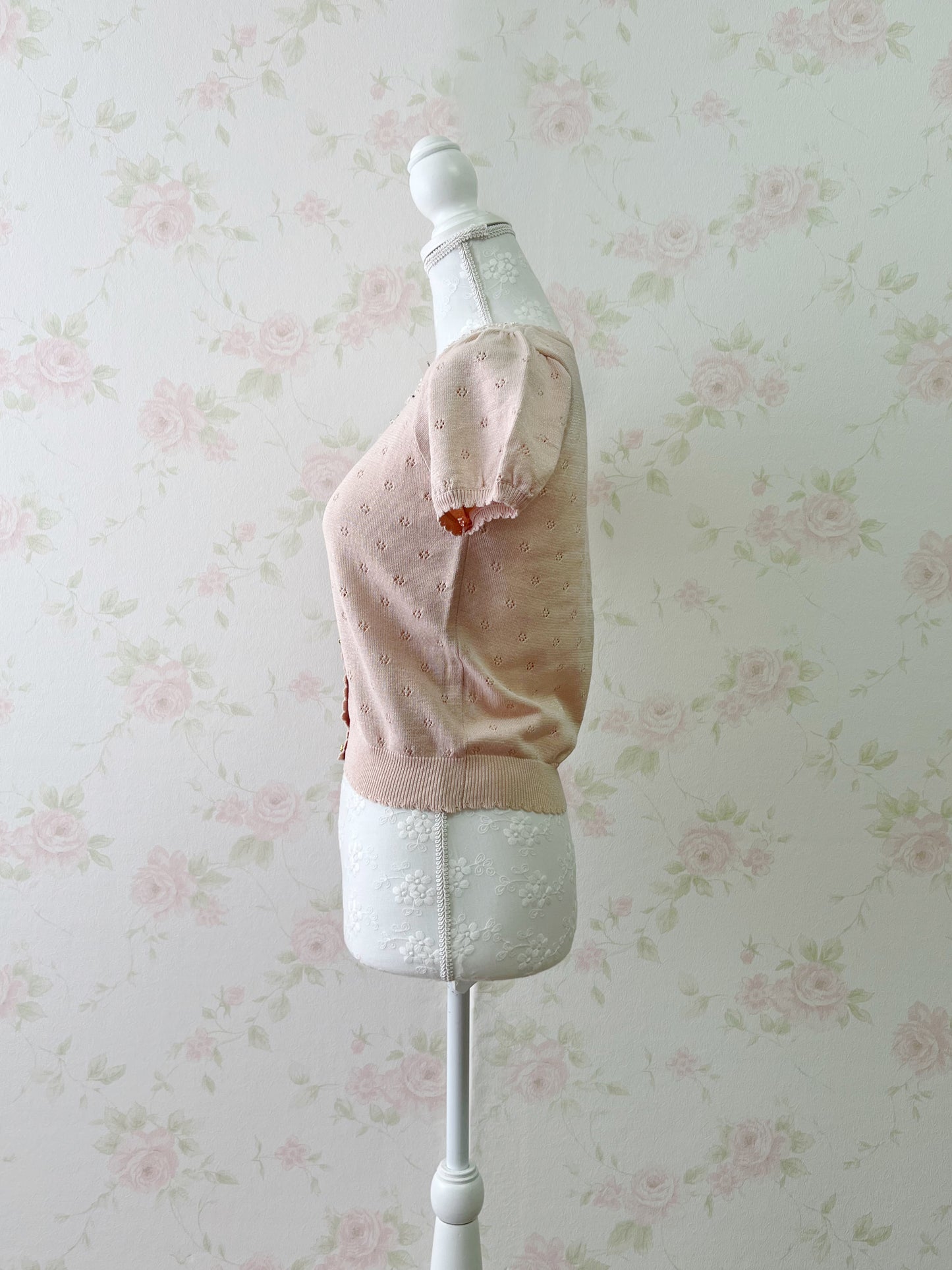 Prime Pattern Lame Shiny Fabric Beaded Cardigan (Pink Beige)