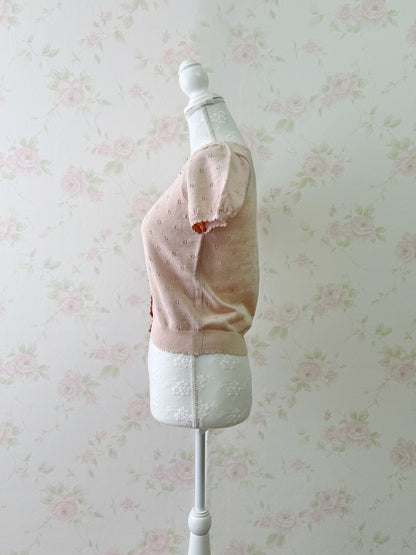 Prime Pattern Lame Shiny Fabric Beaded Cardigan (Pink Beige)