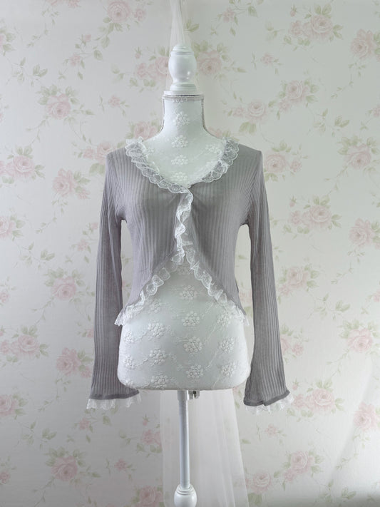 GRL Lacy Lacy Princess Sleeve Cardigan (Gray)