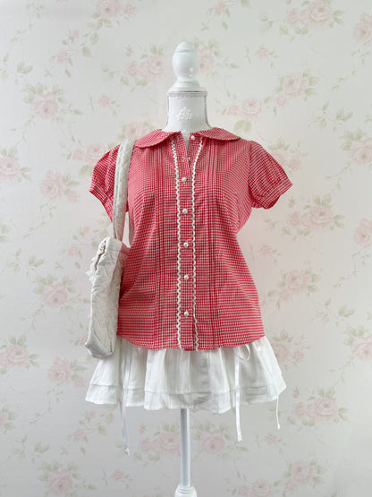 Ank Rouge Ribbon Checked Blouse (Red)