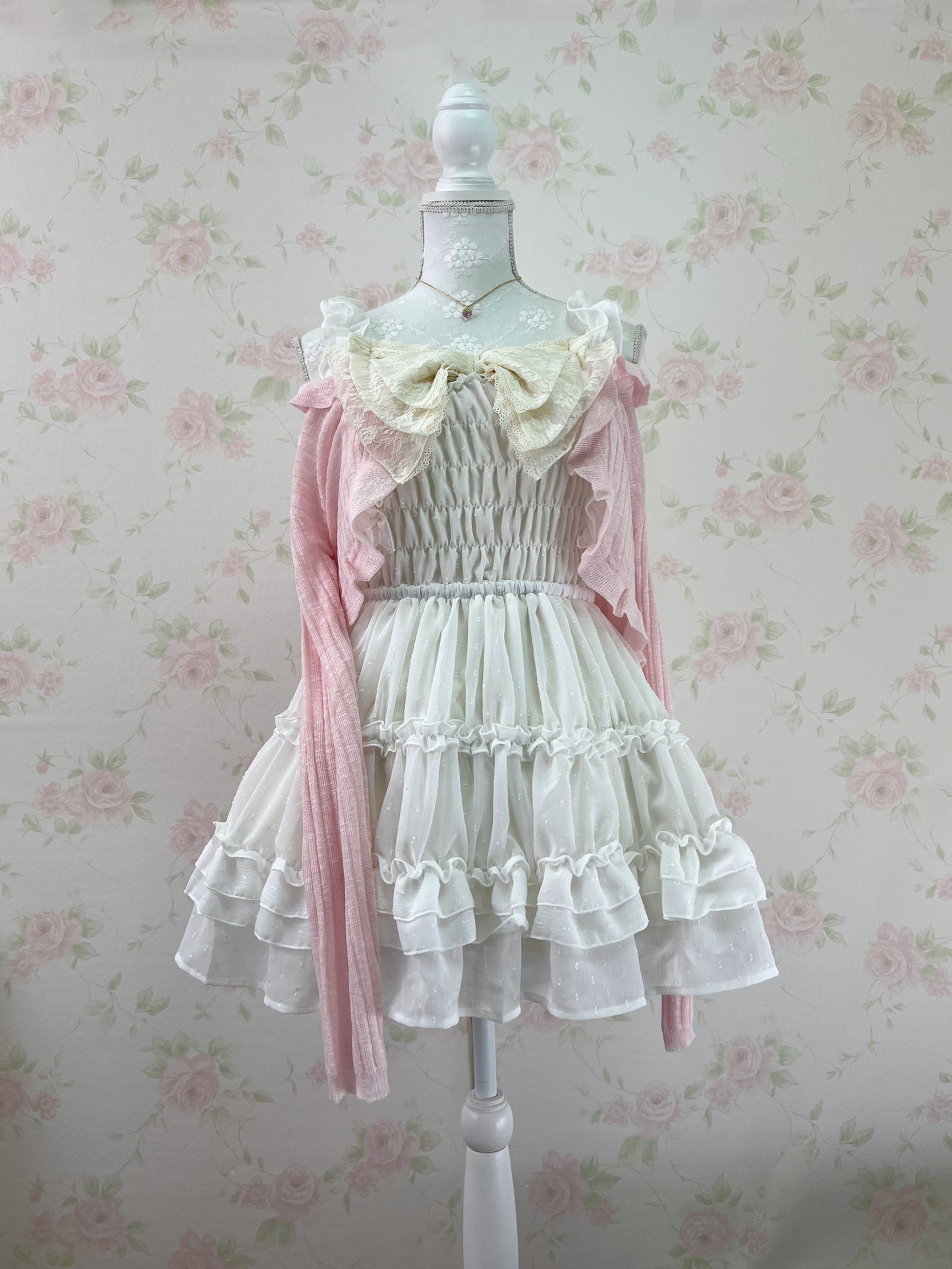 GRL Frilled Strap Tiered Dress (White)