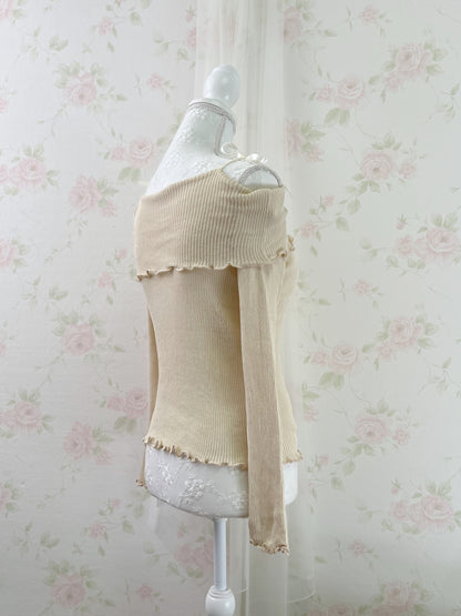 GRL Off Shoulder String Knit Top (Milk Tea Beige)