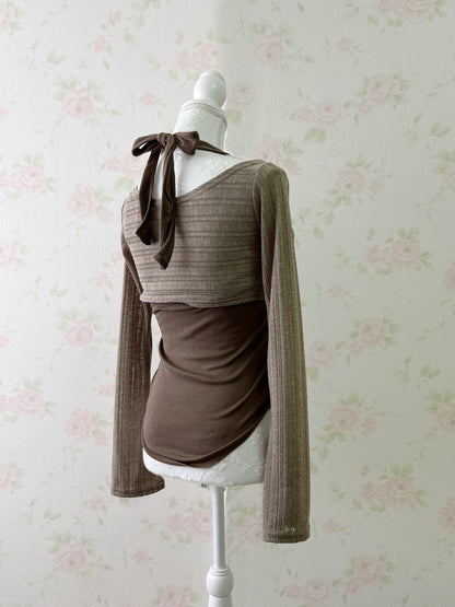 GRL Wide Sleeve Top & Tank Top Set (Brown)