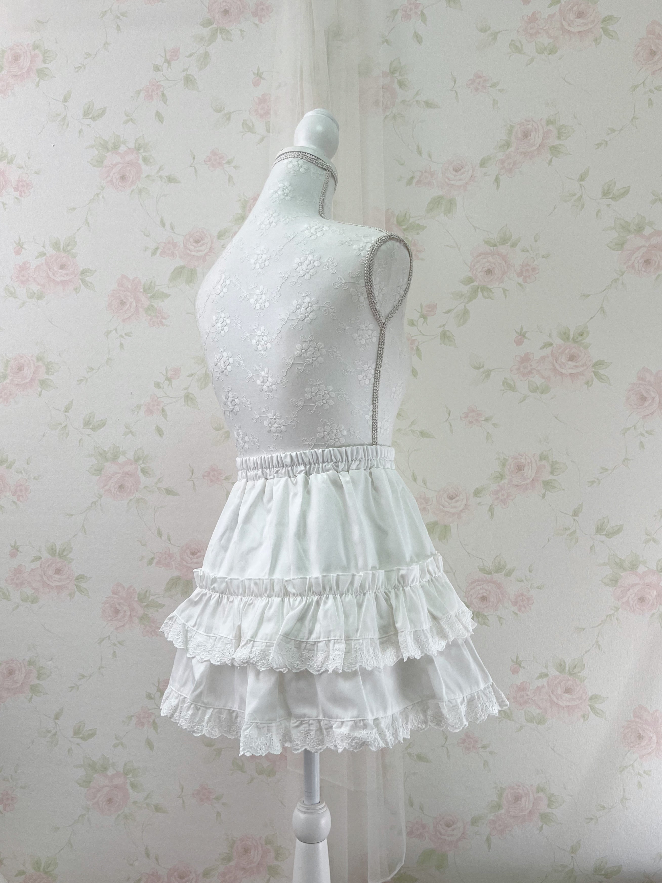 Cotton Lace Hem Skirt (White)