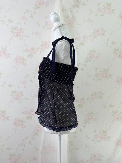 iiMK Polka Dot Shoulder Bow Babydoll Top (Purple Navy)