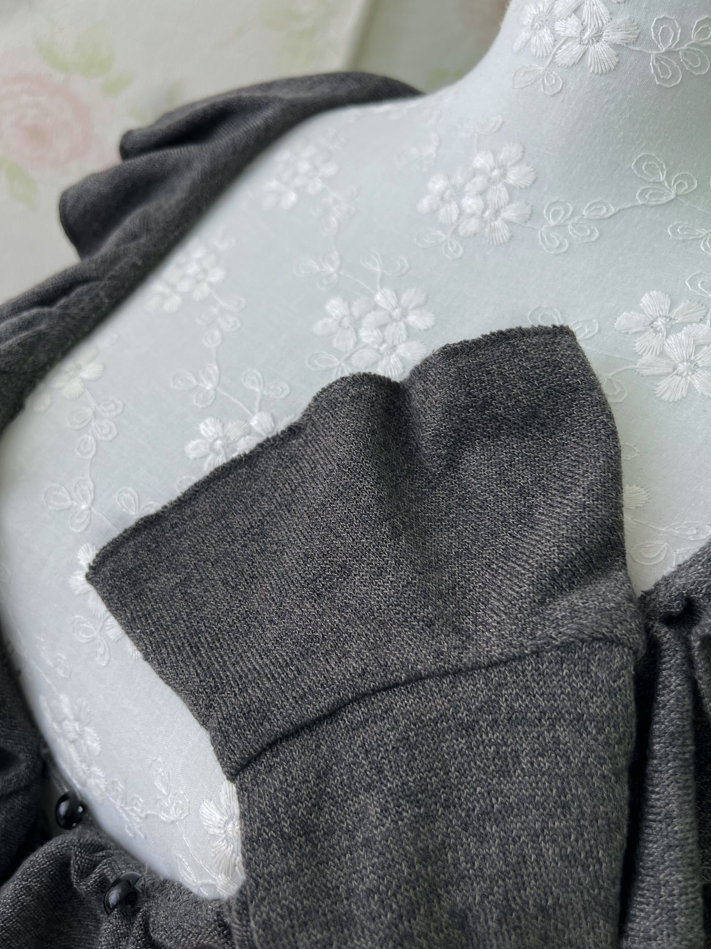 GRL Ruffled V Neck Cardigan (Dark Gray)
