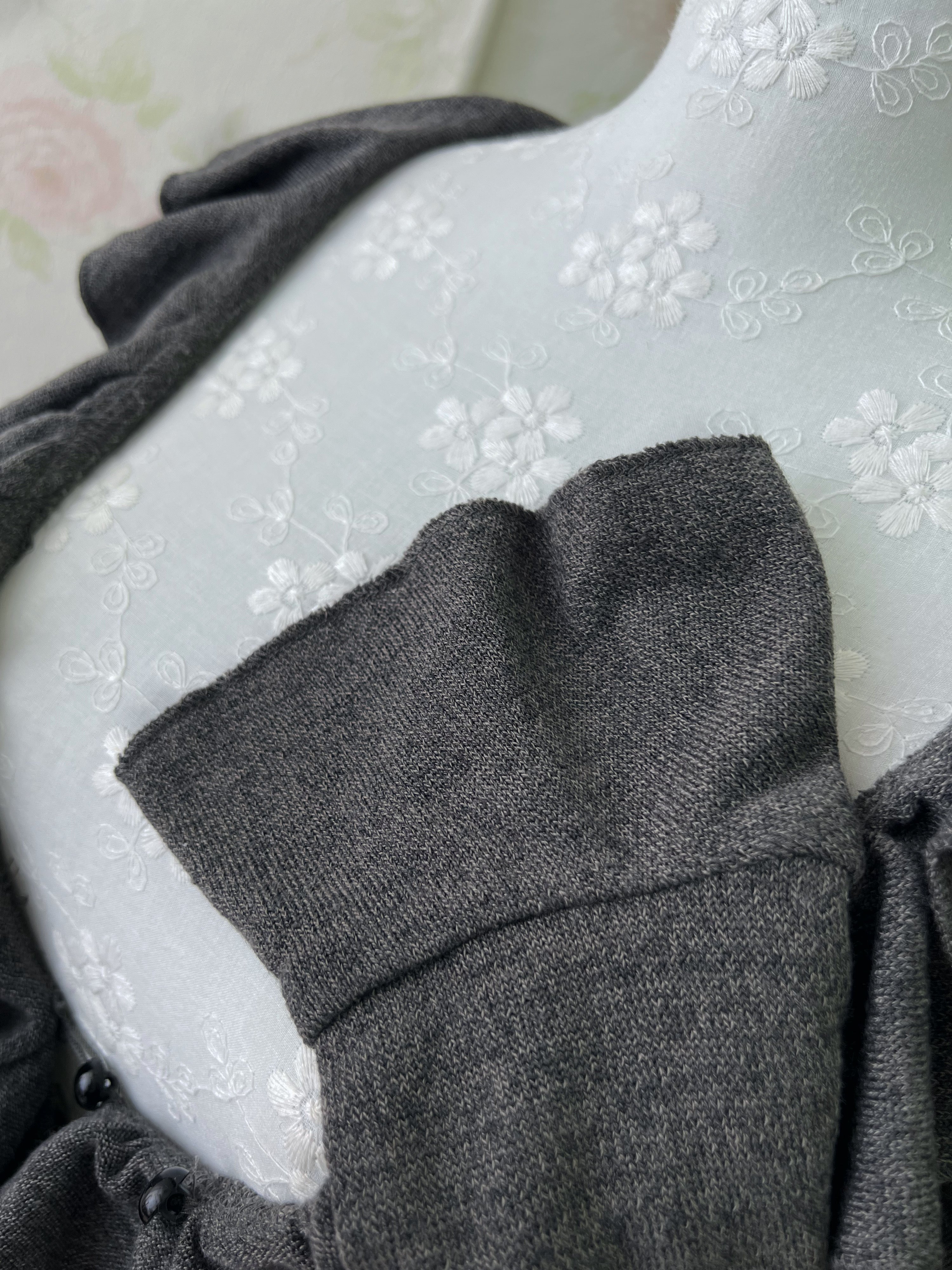 Ruffled V Neck Cardigan (Dark Gray)