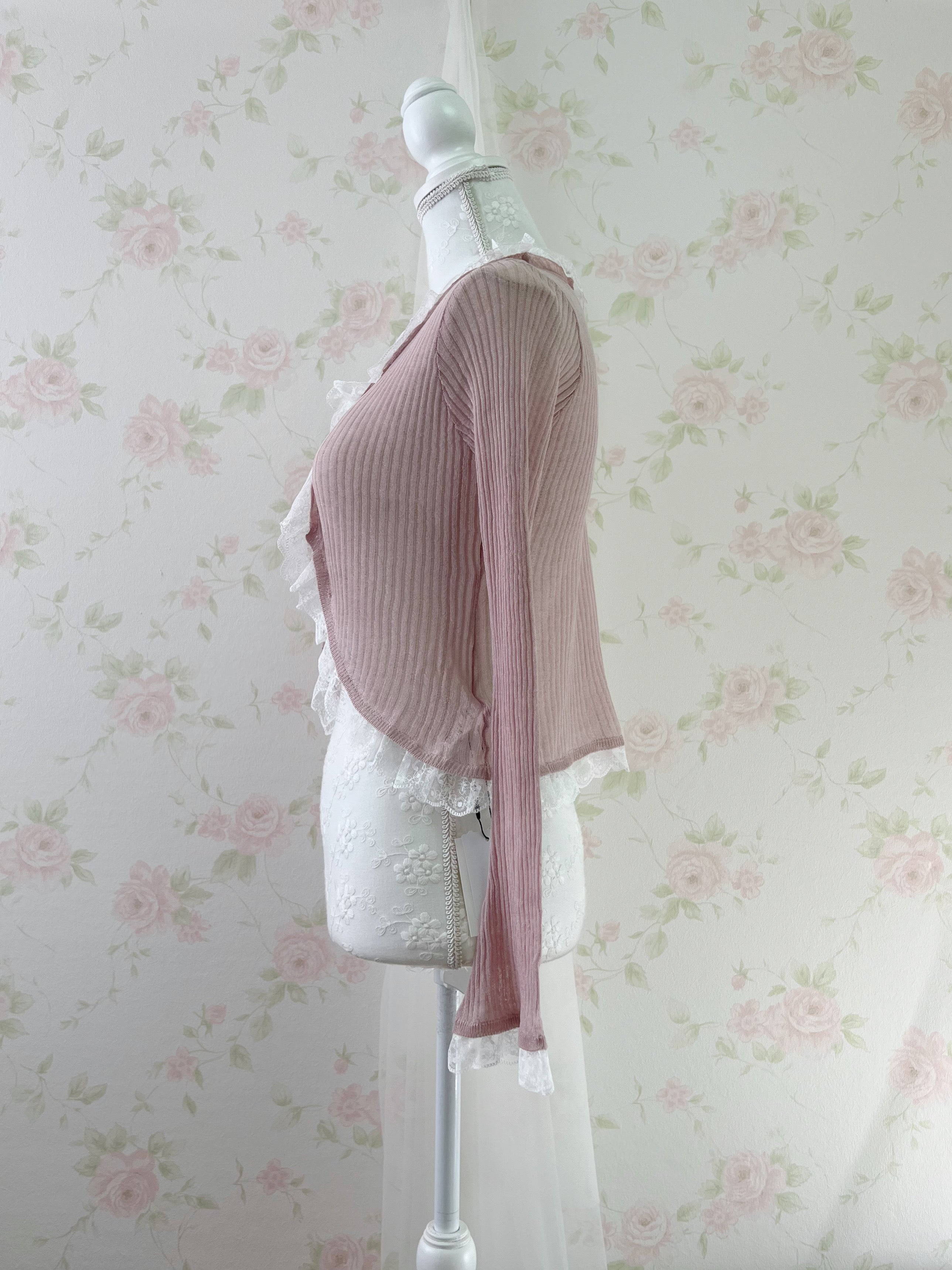 Lacy Lacy Princess Sleeve Cardigan (Pink)