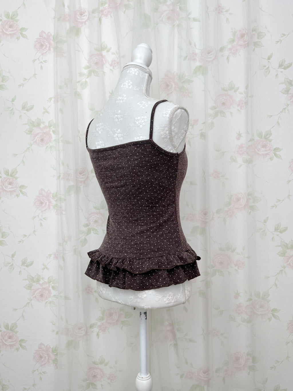 Polka Dot Cardigan Camisole Set (Chocolate)