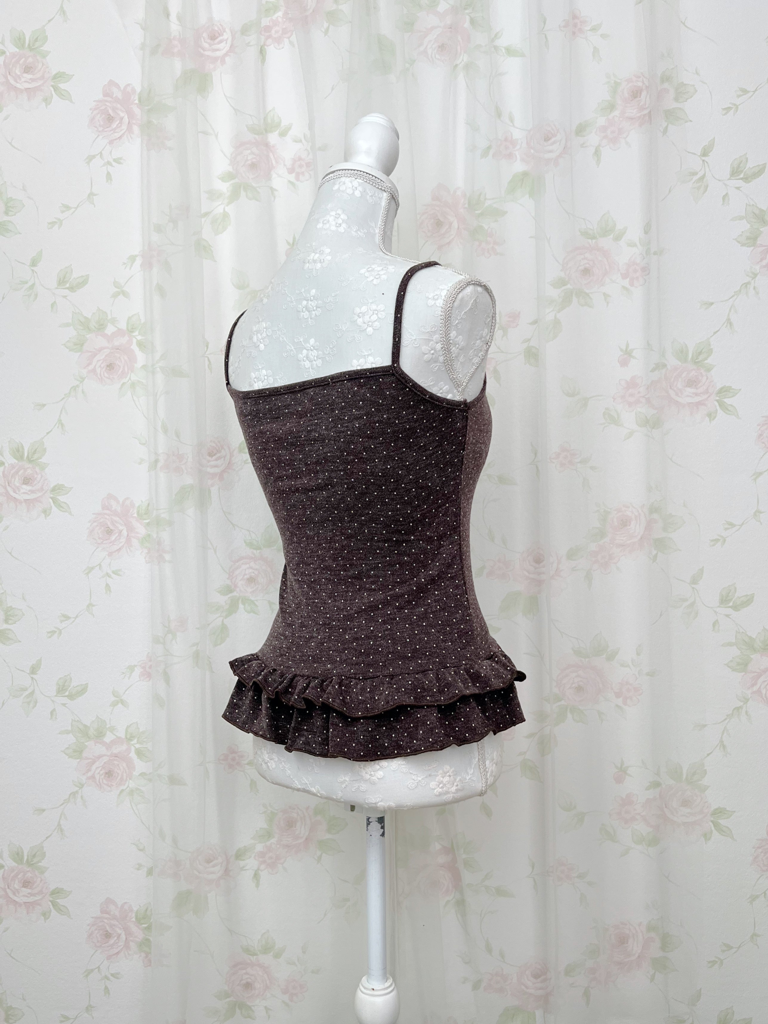 Polka Dot Cardigan Camisole Set (Chocolate)