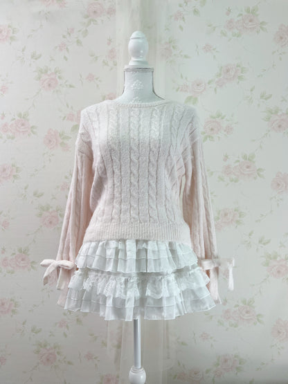 Shoujo Bow Sleeve Marshmallow Sweater (Baby Pink)