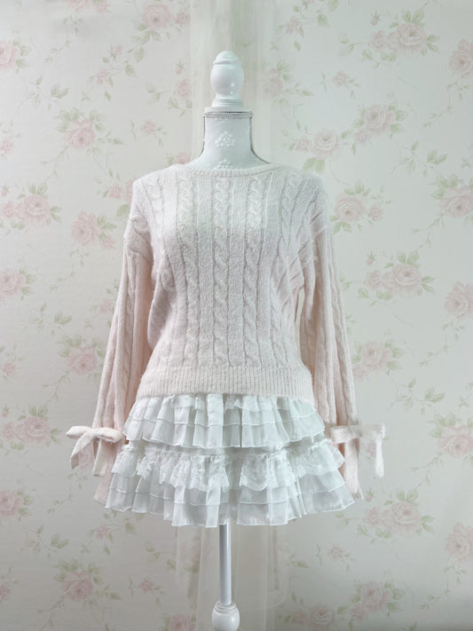 Shoujo Bow Sleeve Marshmallow Sweater (Baby Pink)