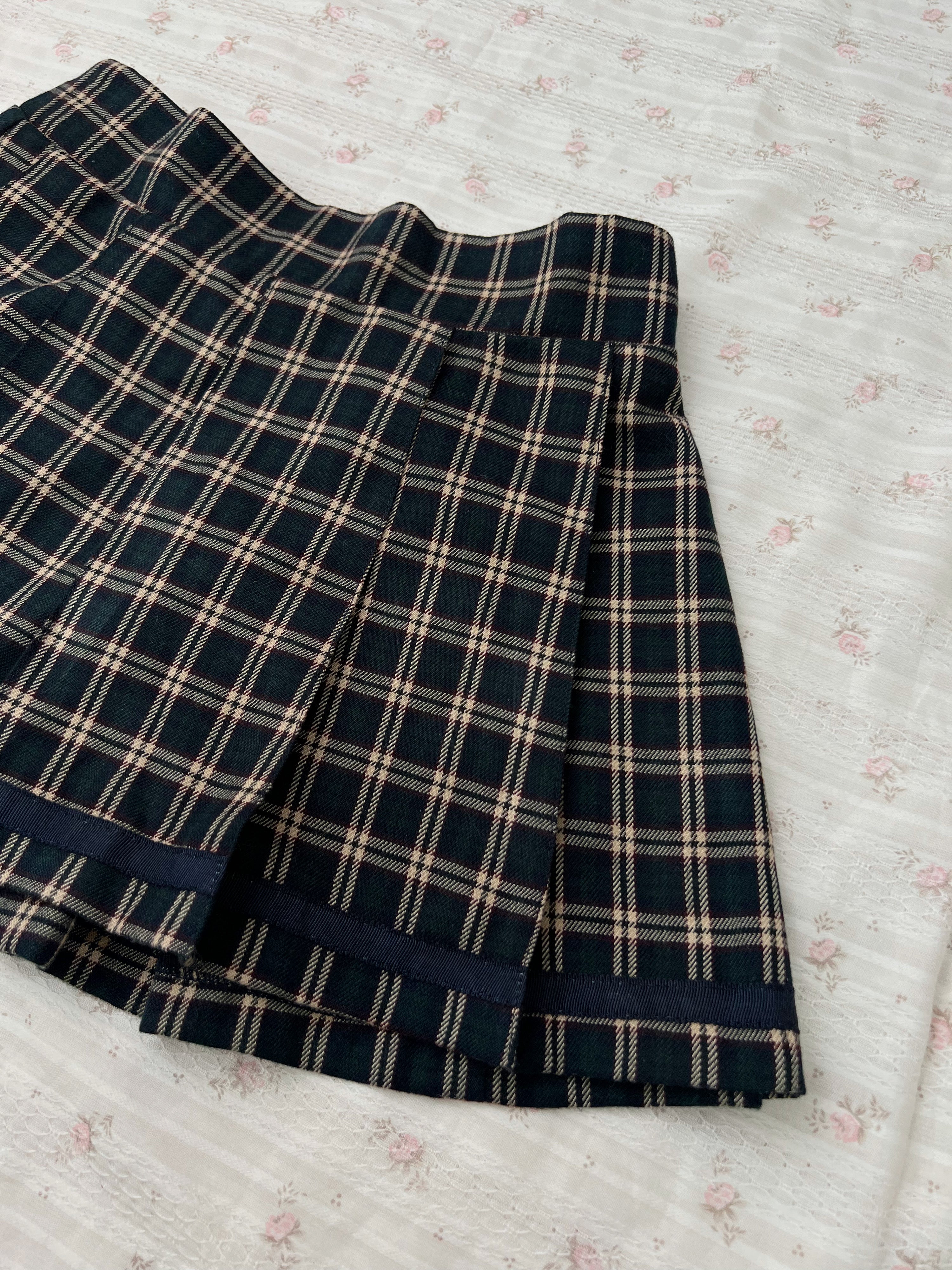 LIZ LISA doll Pleated Checked Mini Skirt (Green)
