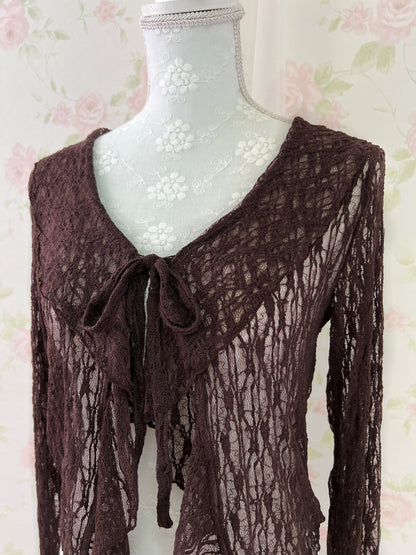 Clear Lacy Ruffled Cardigan (Brown)