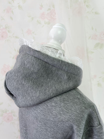 Lacy Ribbon Hoodie Skirt Set Up (Gray)