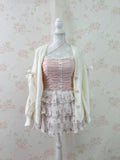 Laced Up Bow Shaggy Cardigan (Ivory)