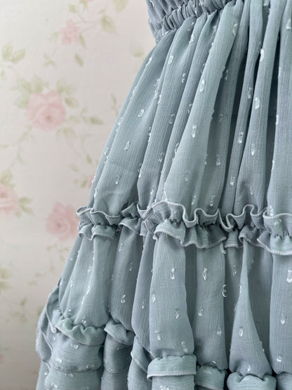 GRL Frilled Strap Tiered Dress (Grayish Blue Green)