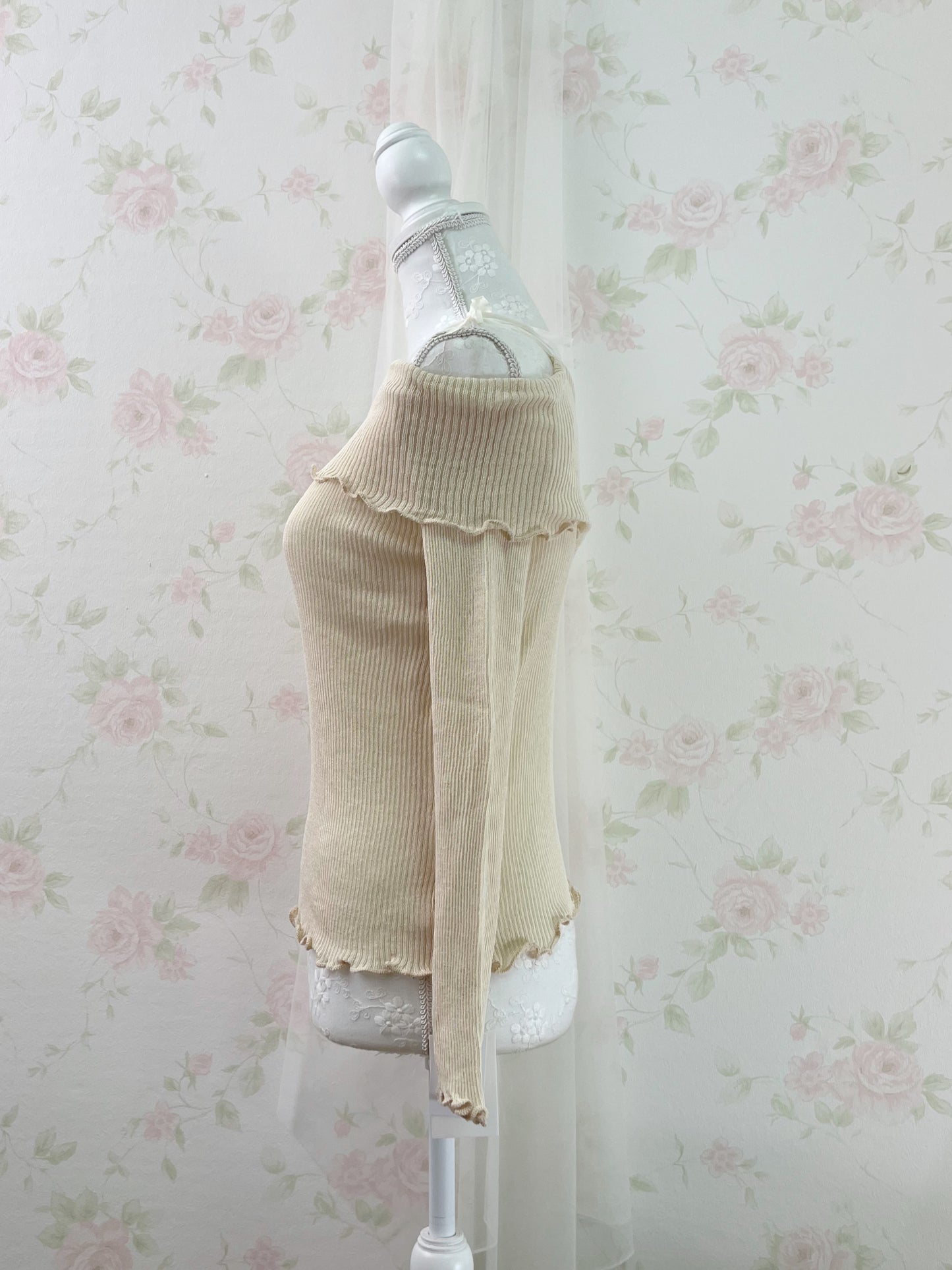 GRL Off Shoulder String Knit Top (Milk Tea Beige)