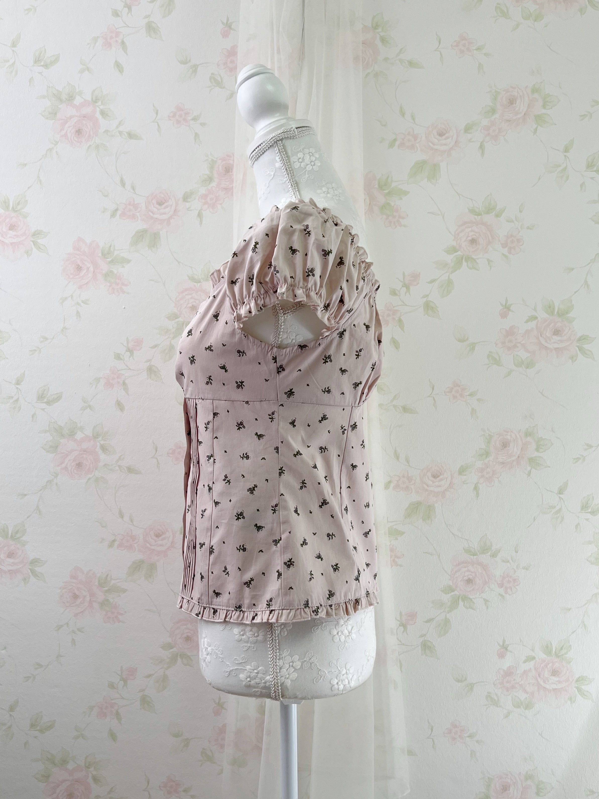 Petite Floral Puff Sleeved Cotton Blouse (Pink)