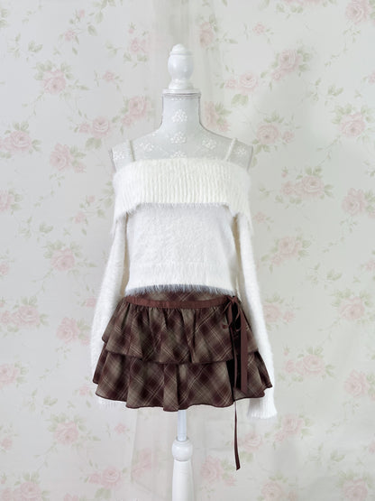 GRL Pearl Strap Off Soulder Sweater (White)