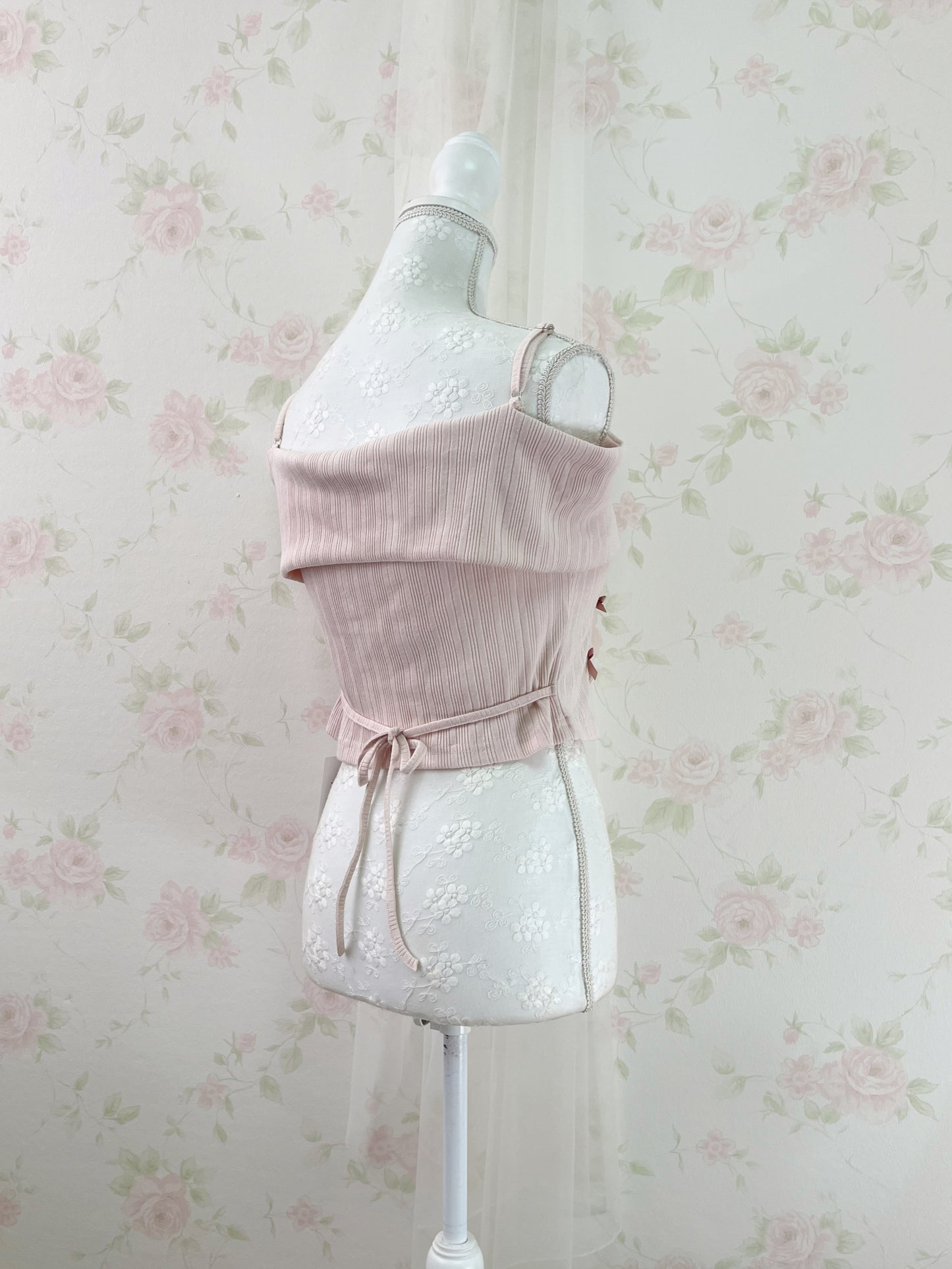 NoGenki Side Petite Bow Off Shoulder Top (Pink)