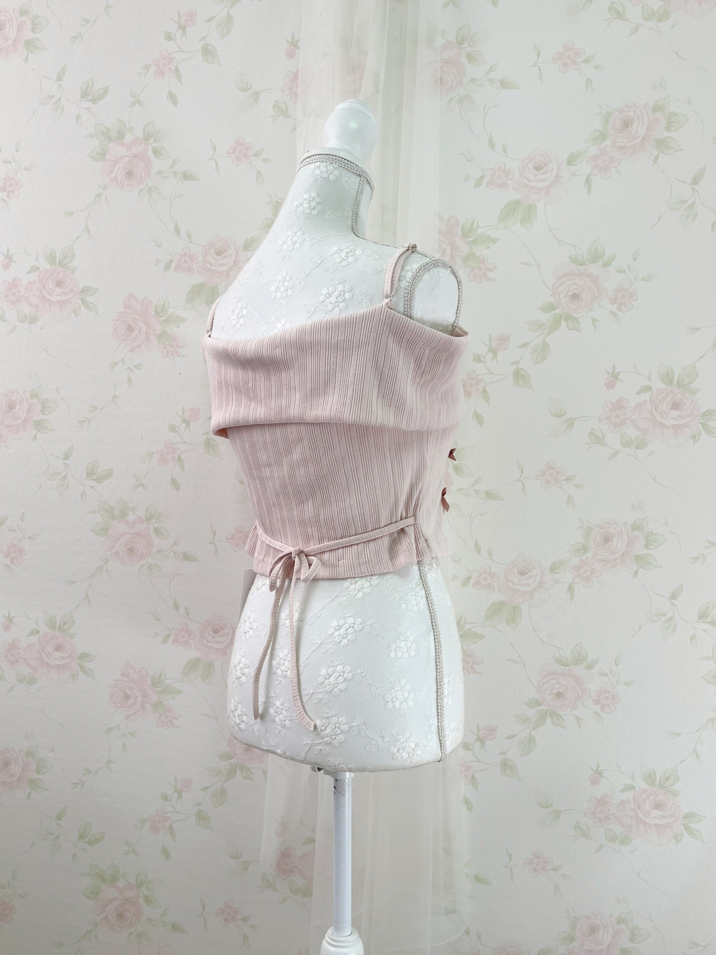 NoGenki Side Petite Bow Off Shoulder Top (Pink)