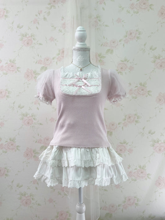 GRL Cotton Lace Hem Skirt (White)