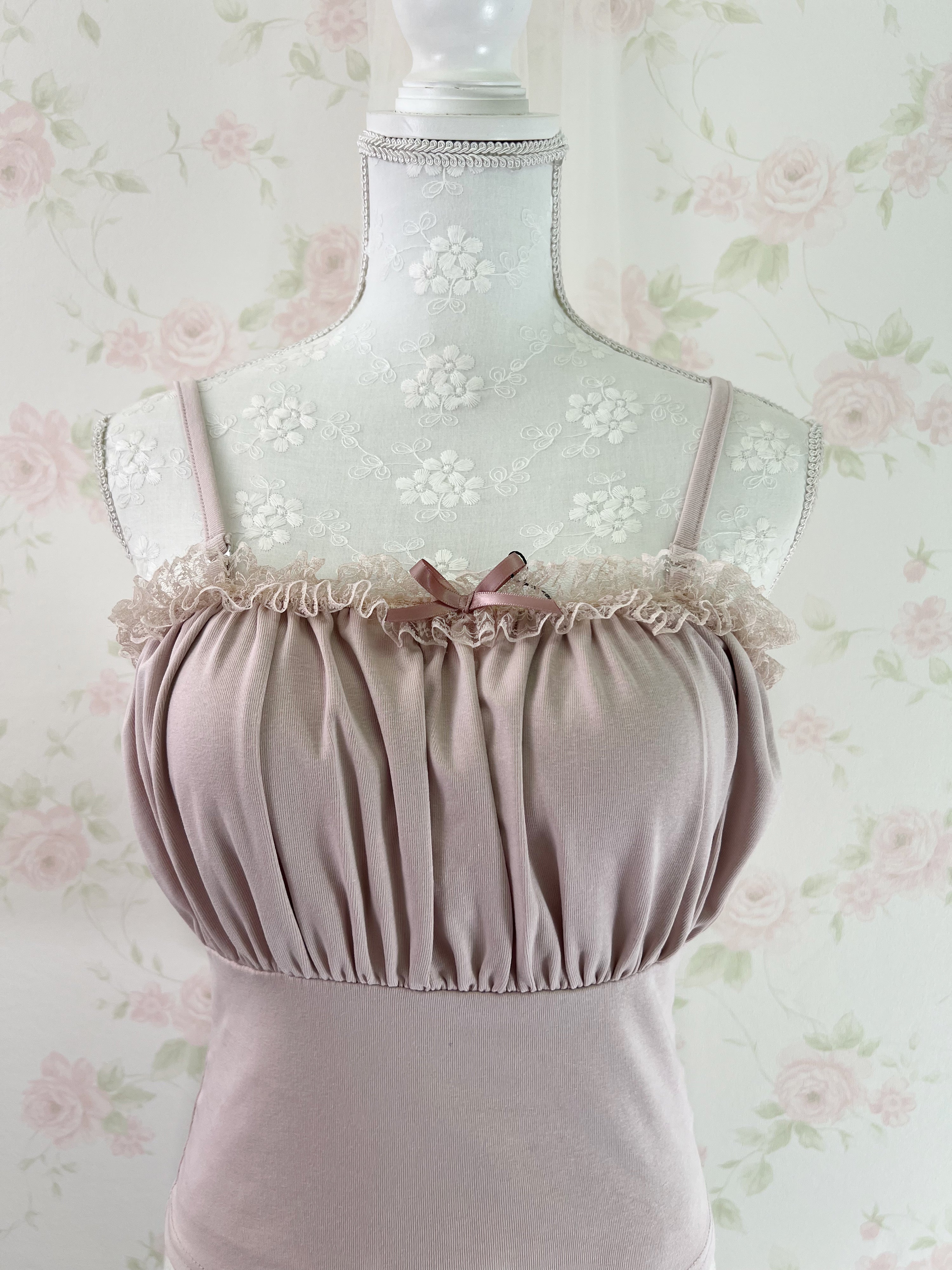 Dream Vision Gathered Petite Bow Camisole Top (Pink)