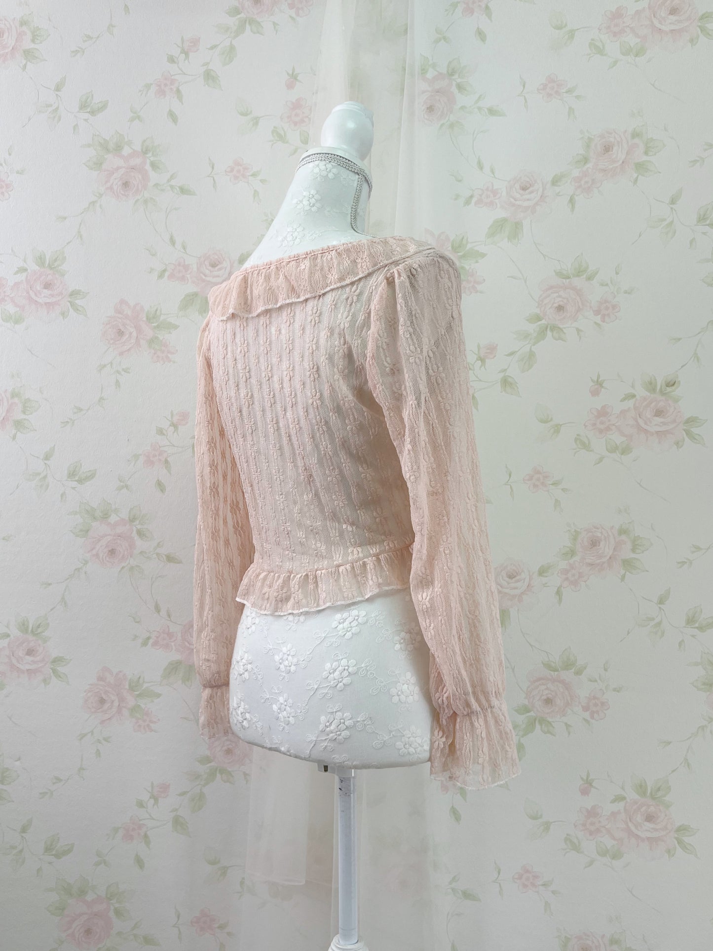 Floral Lace Ruffled Cardigan (Peach Pink)