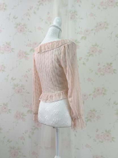 Floral Lace Ruffled Cardigan (Peach Pink)