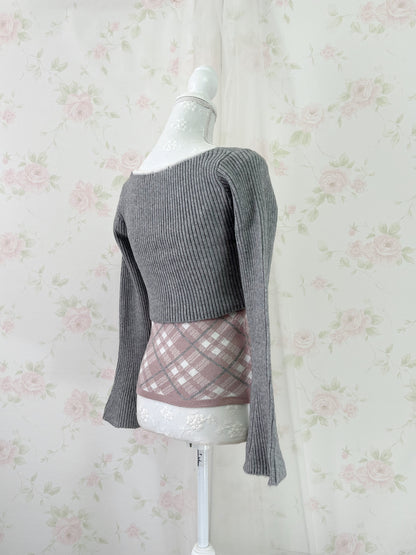 apres jour Short Knit Top & Camisole Set (Gray Pink)