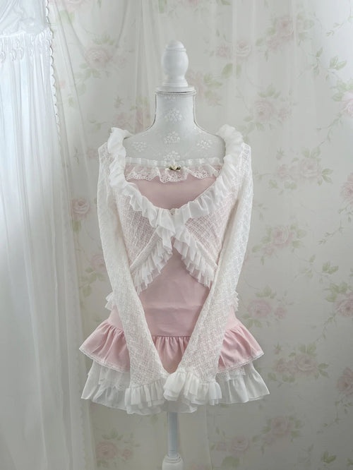 (Pre-order) passion room Frilled Cardigan (White)
