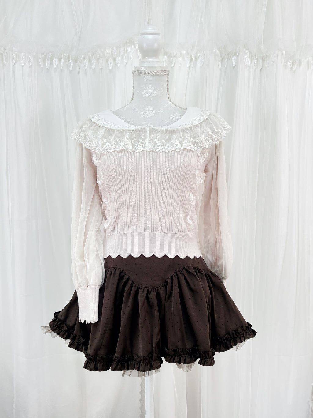 mille fille closet Lacy Collar Knit Top (Powder Pink)