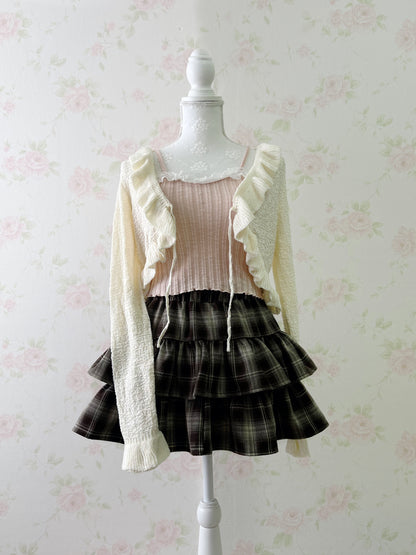 GRL Tiered Checked Skirt (Brown)