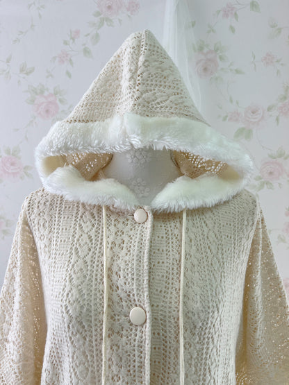 Ribbon Pocket Pom Pom Poncho (Beige)