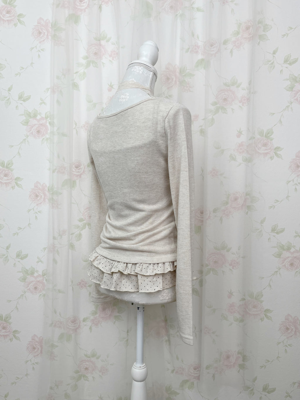 Polka Dot Cardigan Camisole Set (Beige)