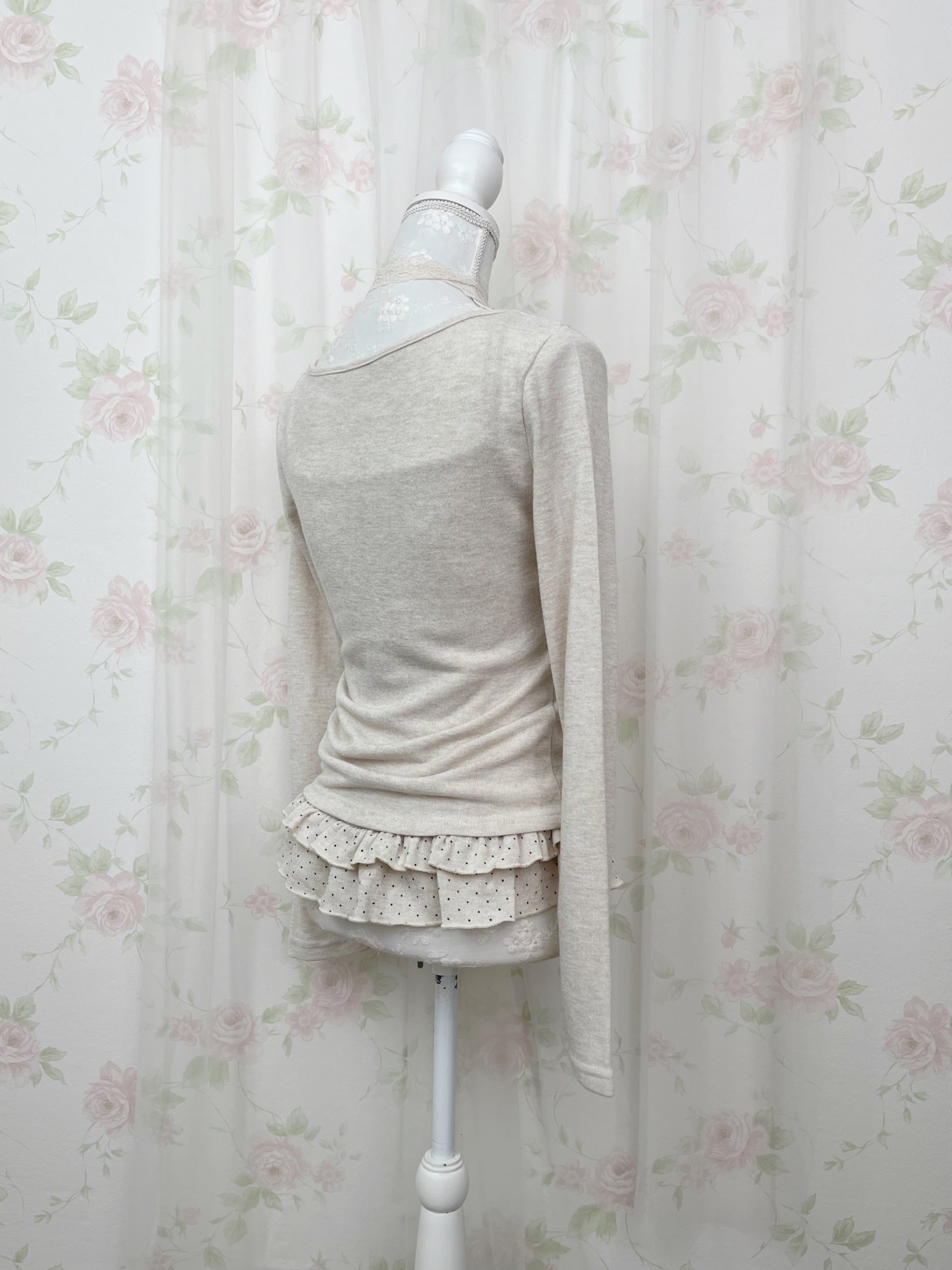 Polka Dot Cardigan Camisole Set (Beige)