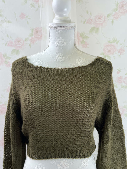 Loose Sleeve Short Sweater (Matcha Khaki)