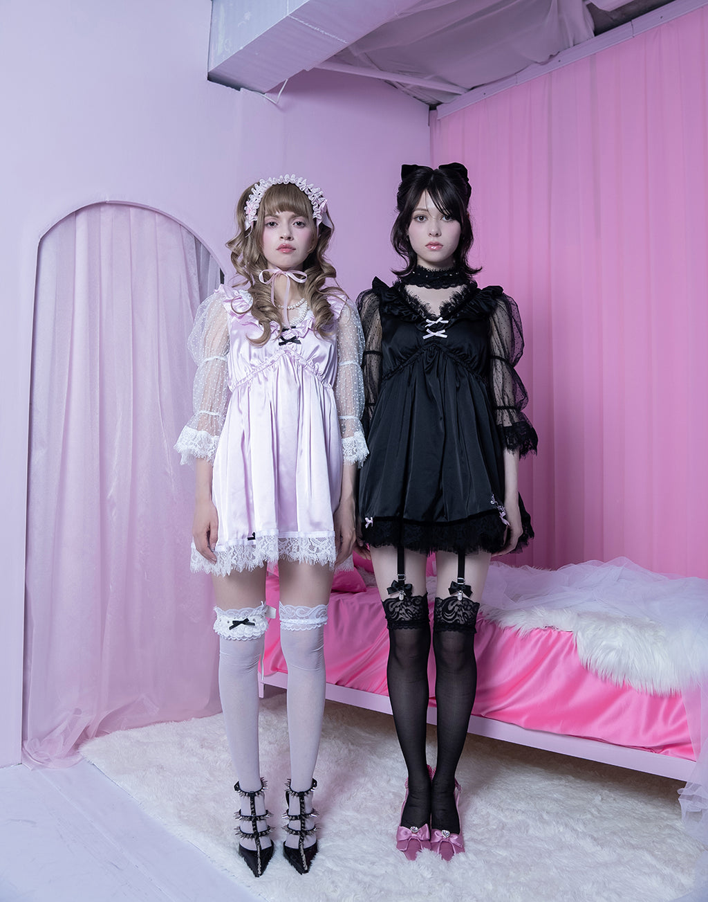 AVENCHUMU Dot tulle & ribbon satin babydoll