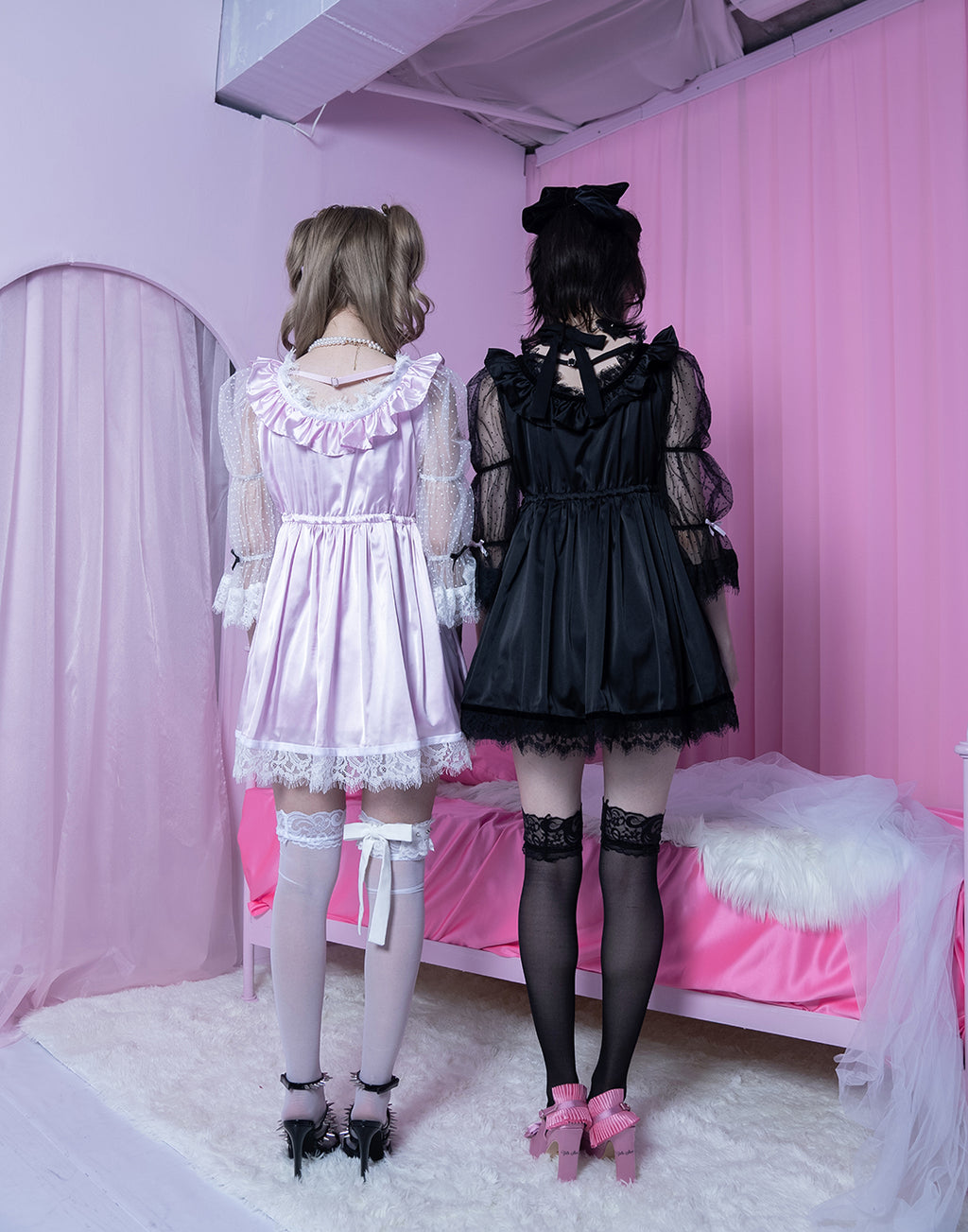 AVENCHUMU Dot tulle & ribbon satin babydoll