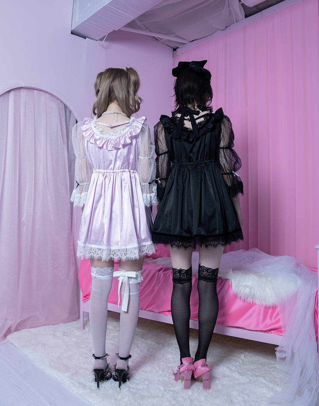 AVENCHUMU Dot tulle & ribbon satin babydoll