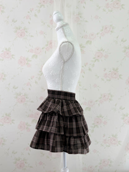 GRL Checked Tiered Skirt (Strawberry Chocolate)