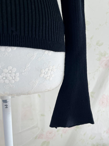 GRL Ribbon Front Halter Neck Knit Top  (Black)