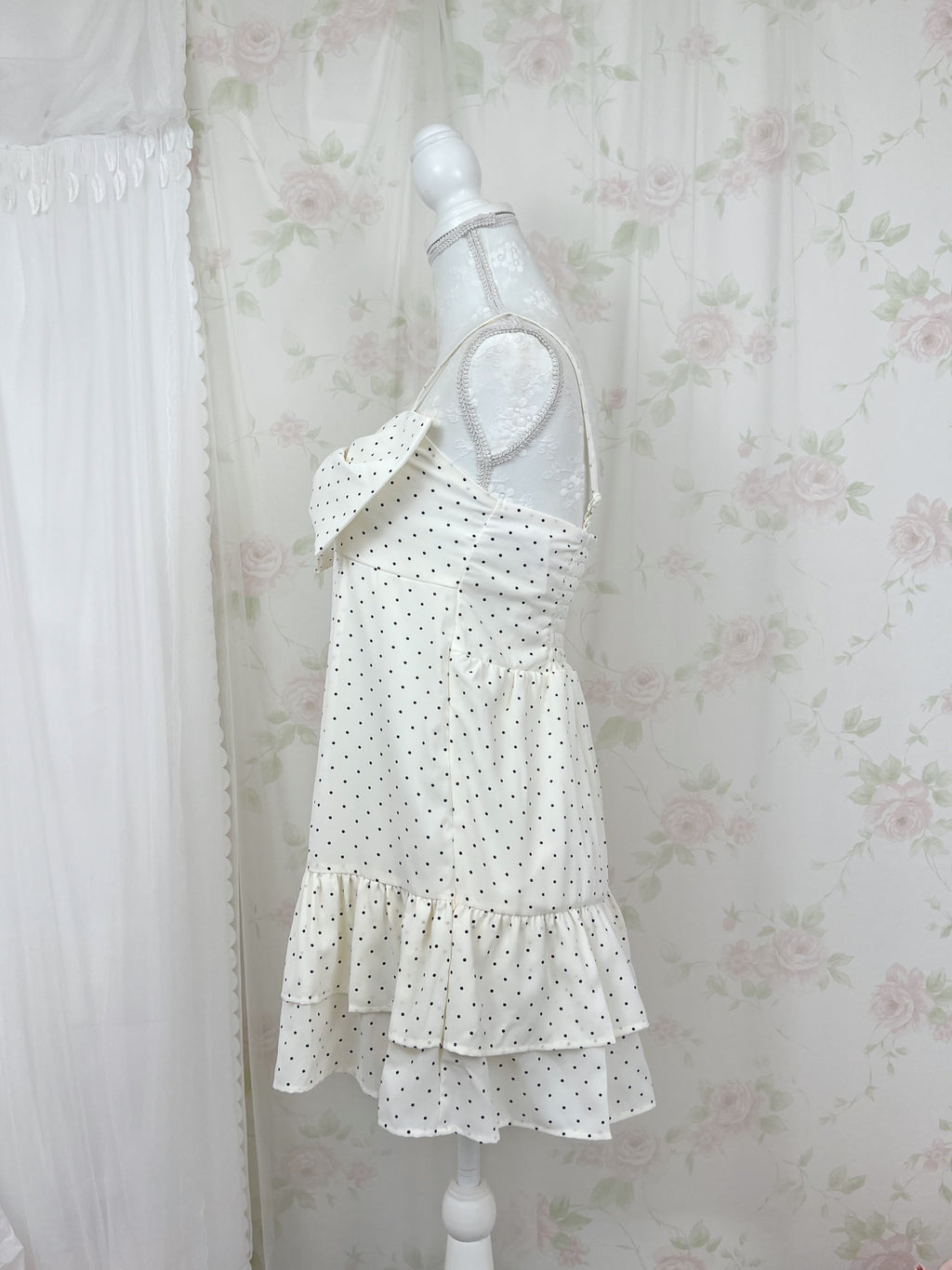Polka Dot Big Bow Camisole Dress(Ivory)