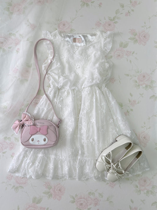Prime Pattern Floral Lace Shoujo Dress (White)