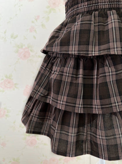 GRL Checked Tiered Skirt (Strawberry Chocolate)
