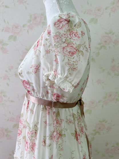 L’EST ROSE Princess Puff Sleeved Chiffon Dress (Ivory)