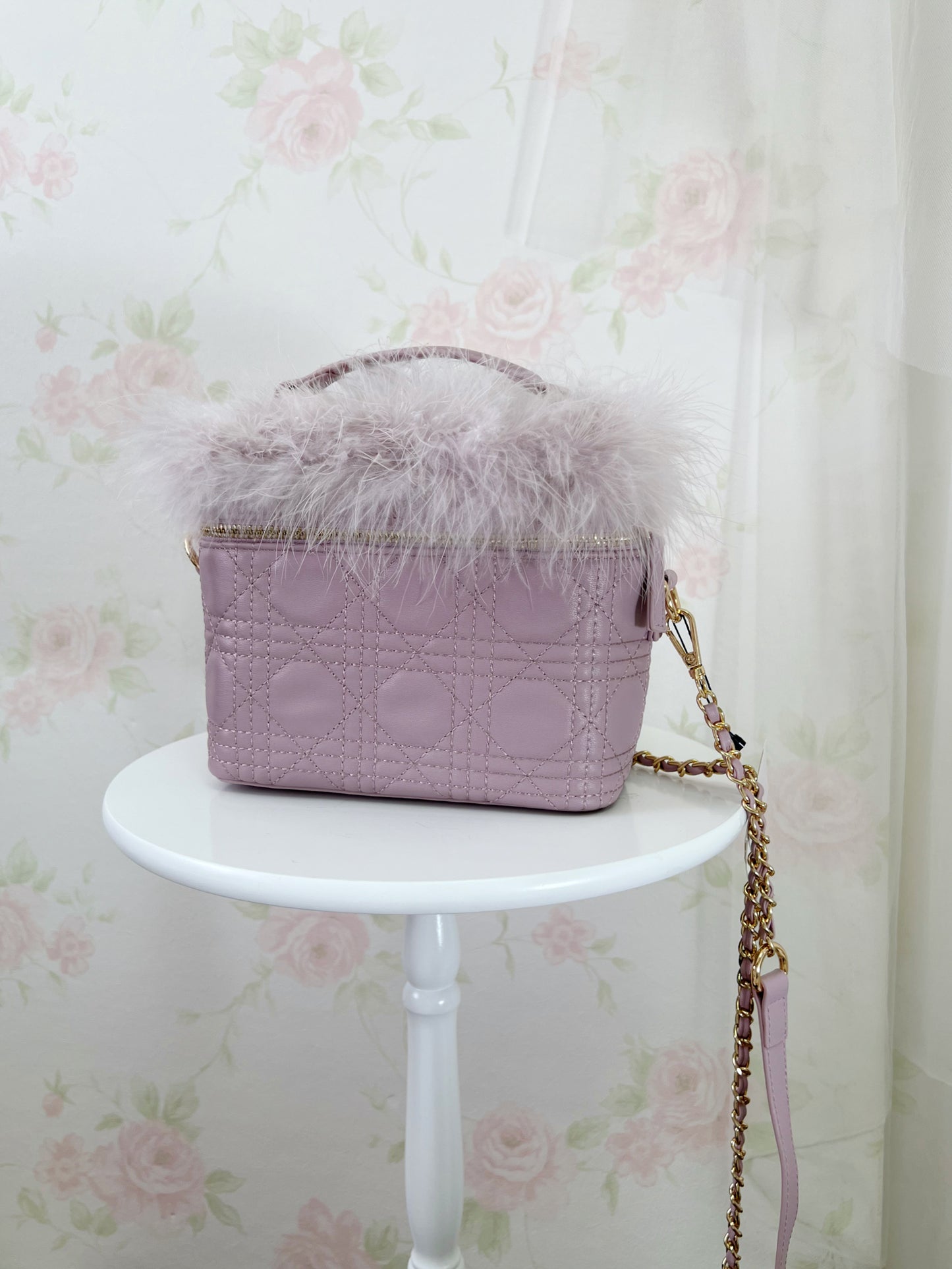 Quilting Fur Shoulder Bag (Purple Pink)