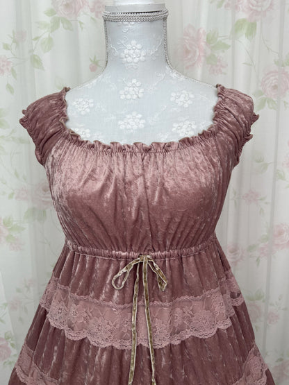 L'EST ROSE Velvet Lace Dress (Antique Pink)