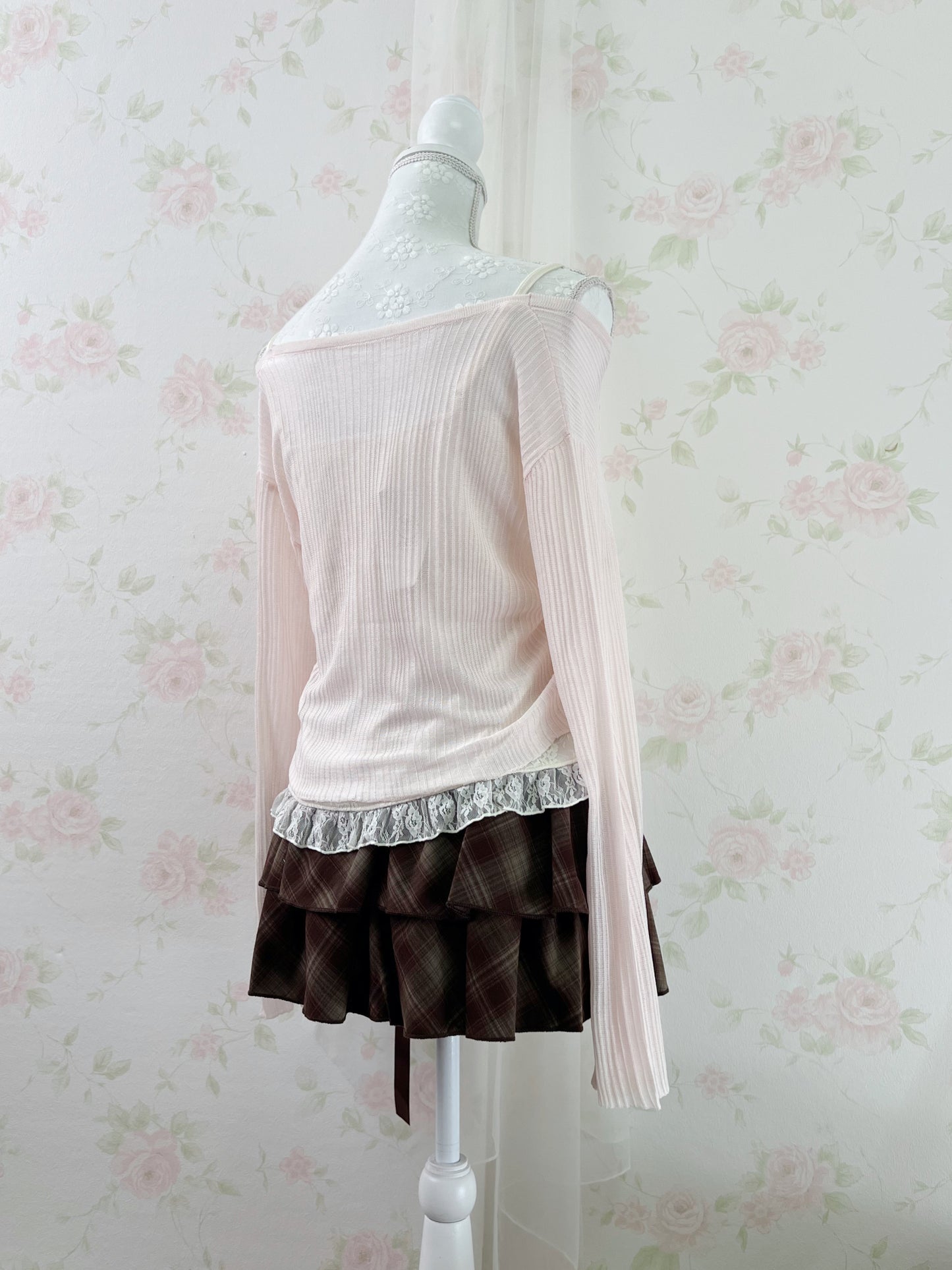 Heart Button Wide Sleeve Cardigan (Powder Pink)